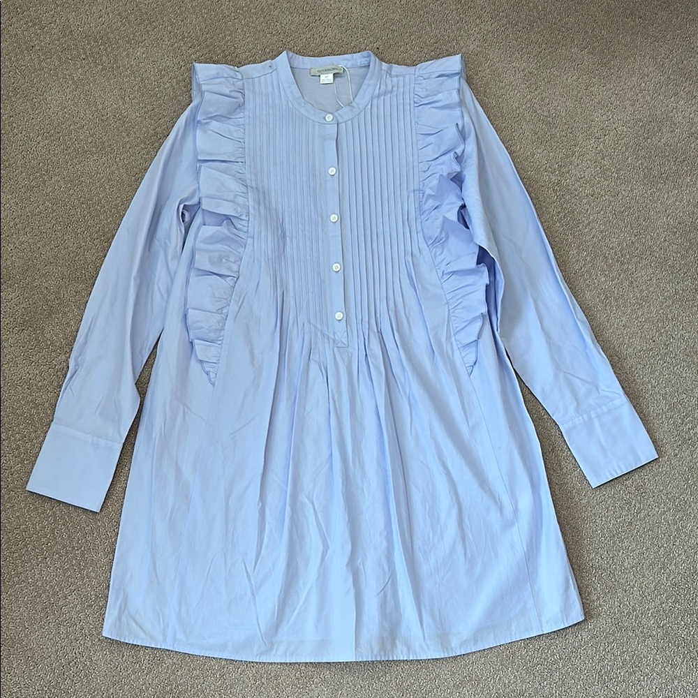 OUTERKNOWN Blue Ruffle Button Down Shirt Dress
